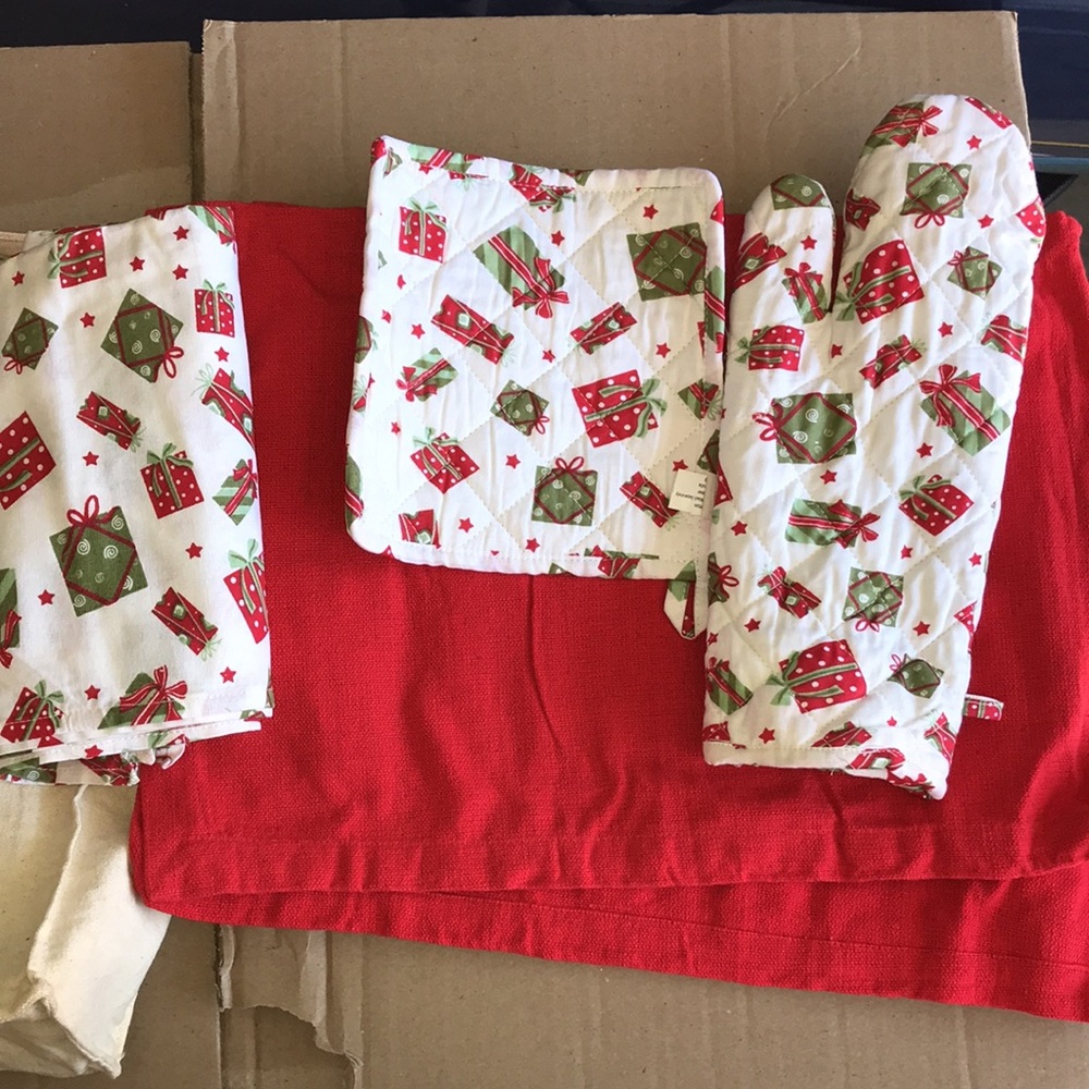 Set of plate mates and kitchen mittens Christmas colors